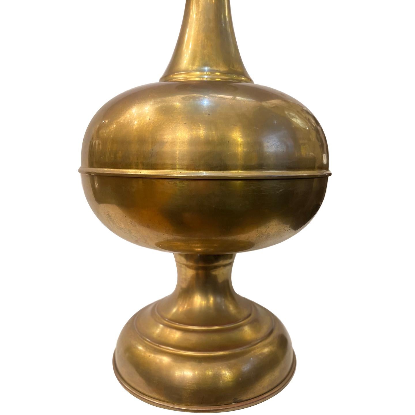 Gilt Pair of Large Brass Lamps For Sale