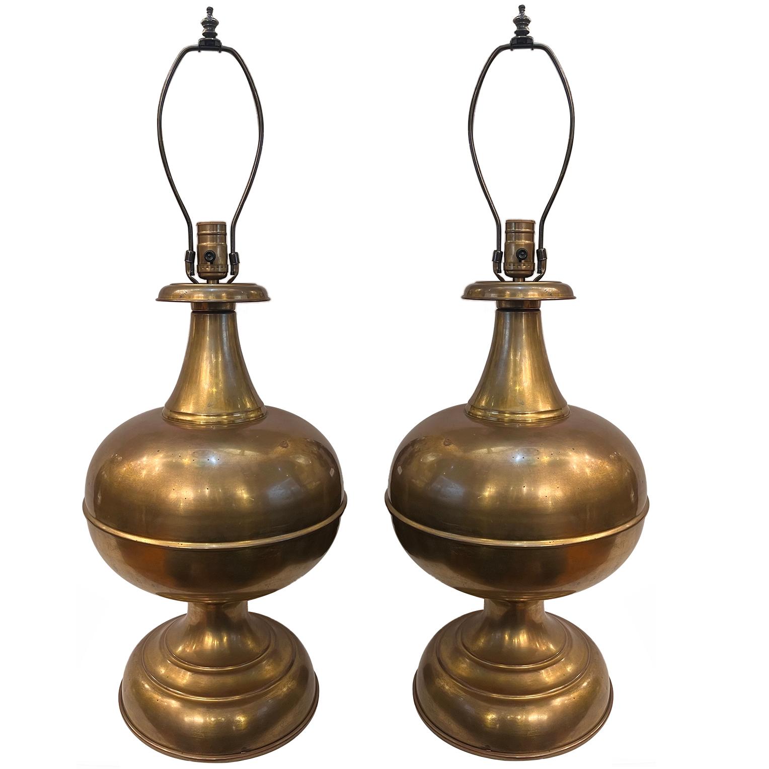 Mid-20th Century Pair of Large Brass Lamps For Sale