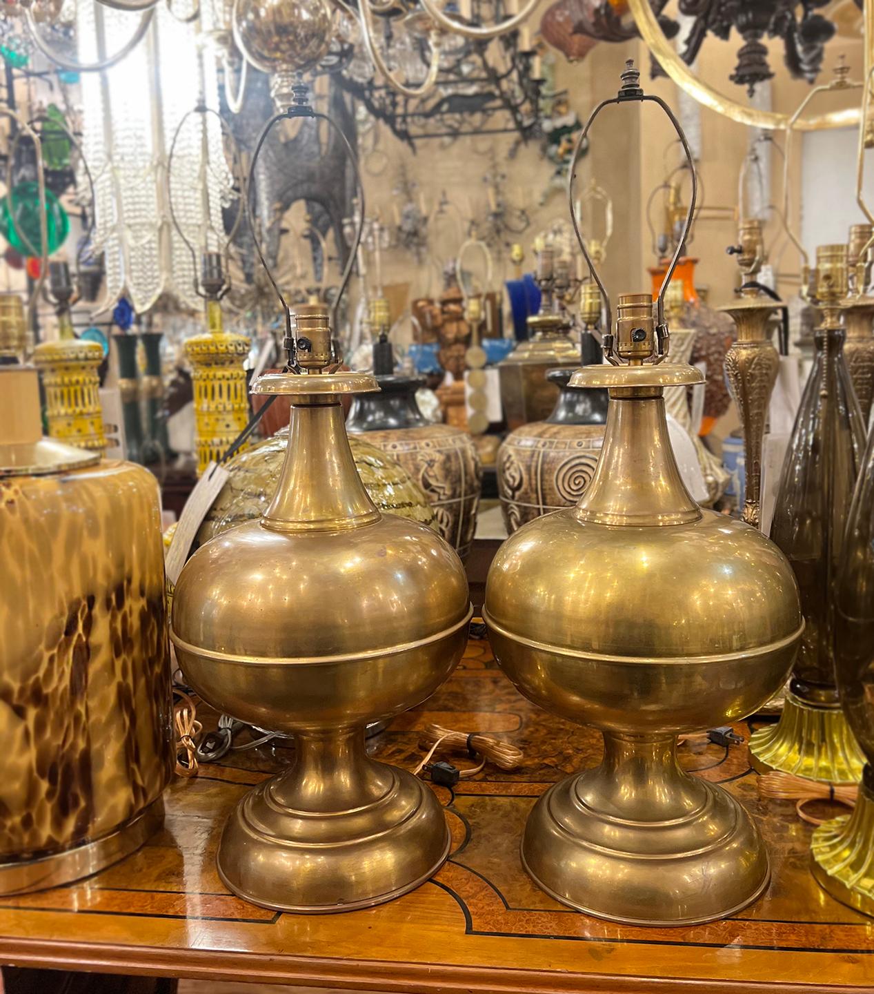 Pair of Large Brass Lamps For Sale 2