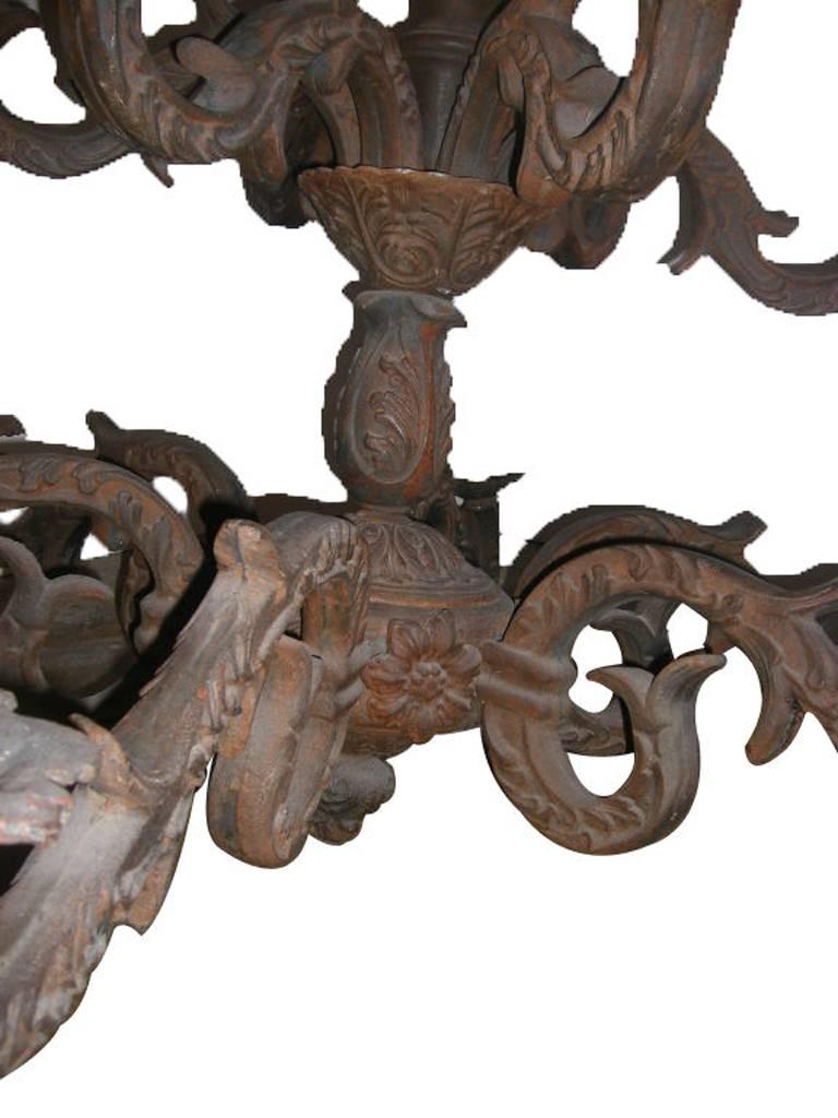Early 20th Century Large Cast Iron French Chandelier For Sale