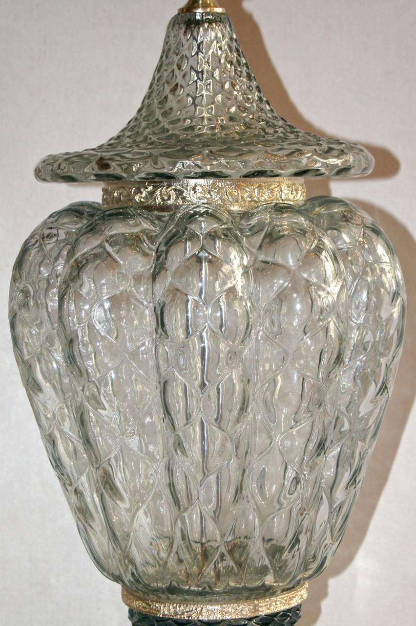 Pair of Large Murano Glass Table Lamps In Good Condition For Sale In New York, NY