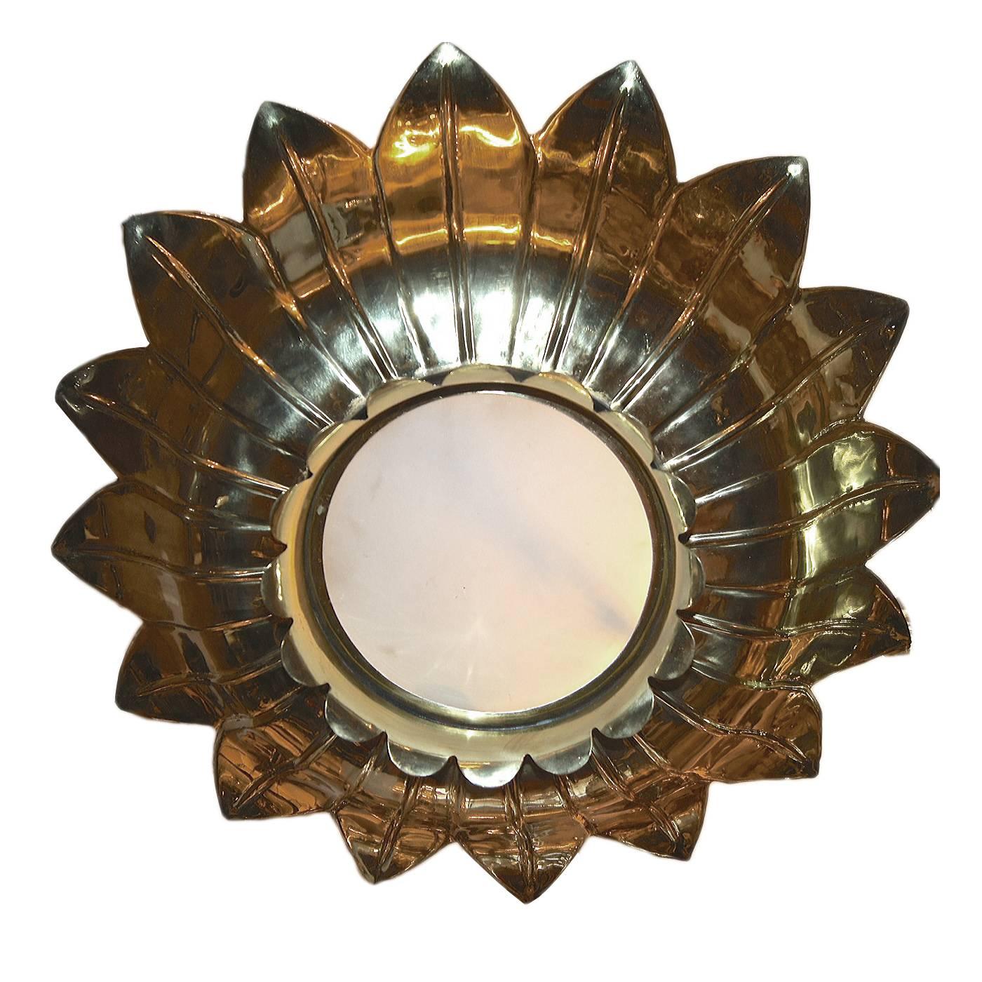 Gilt Metal Light Fixture with Inset Glass For Sale 1