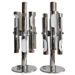 Pair of Moderne Chrome Table Lamps