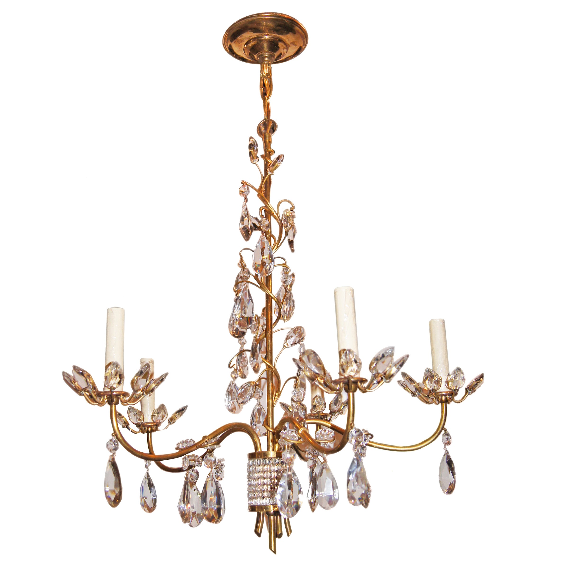 Gilt Metal Chandelier with Crystals For Sale at 1stDibs
