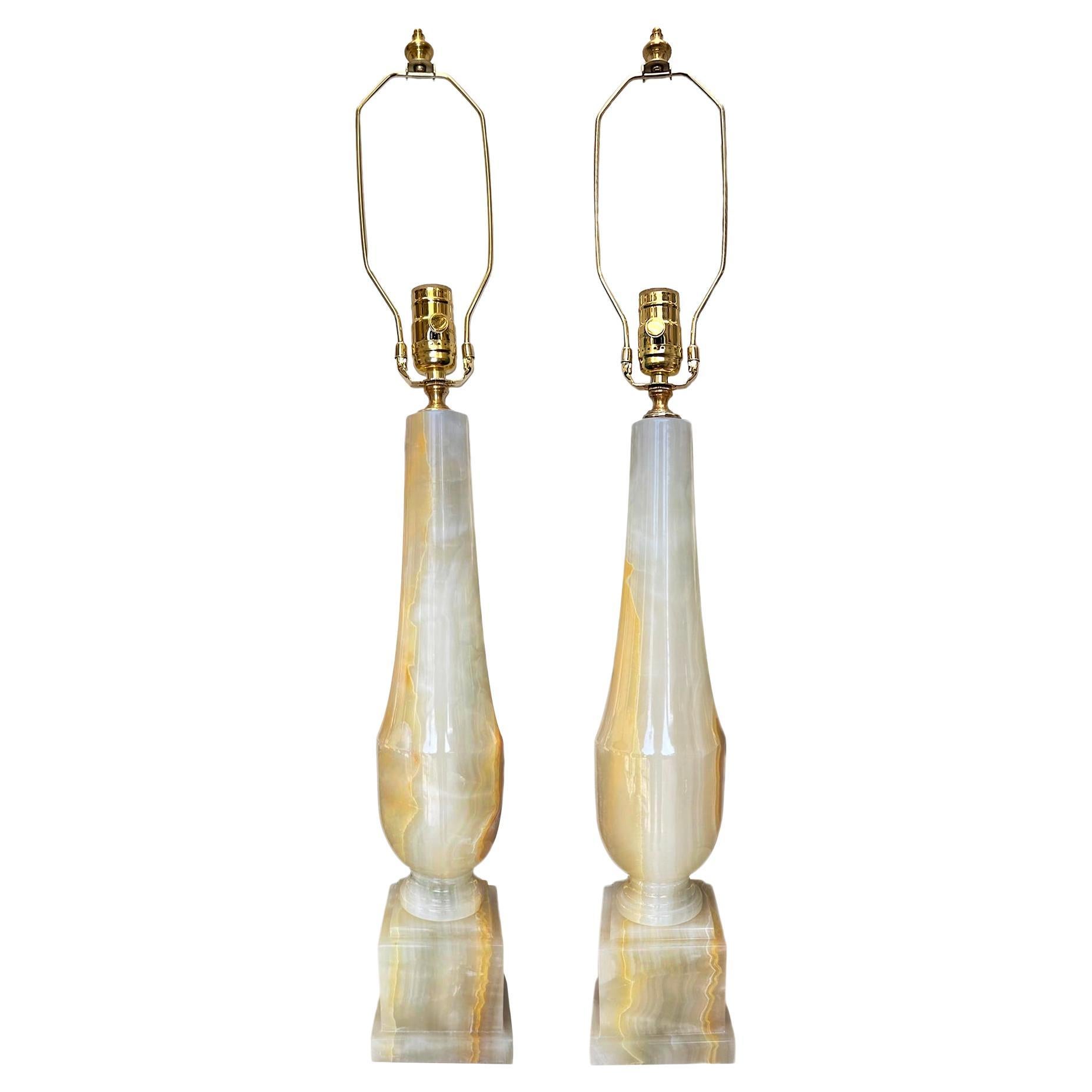 Pair of Antique Italian Onyx Lamps