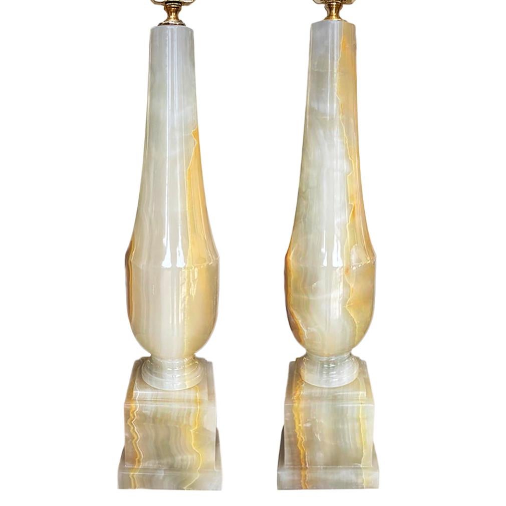 Pair of Antique Italian Onyx Lamps In Good Condition In New York, NY