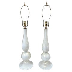 Pair of Large White and Gold Murano Lamps