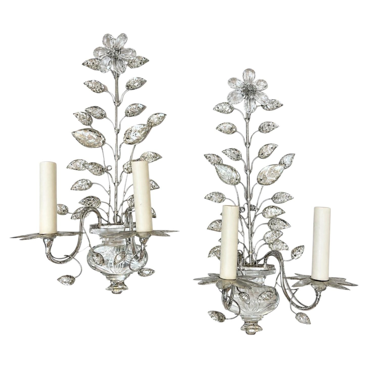 Set of French Sconces with Molded Glass Leaves. Sold in Pairs