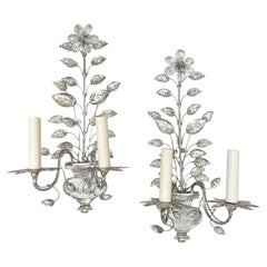 Set of French Sconces with Molded Glass Leaves. Sold in Pairs