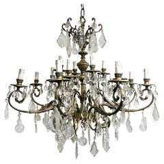 Antique Italian Gilt Crystals Chandelier