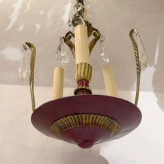 Red Tole Chandelier with Crystals