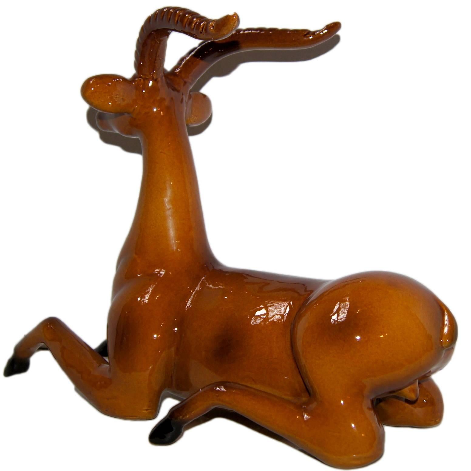 Paar Antelope aus glasiertem Porzellan (Italienisch) im Angebot