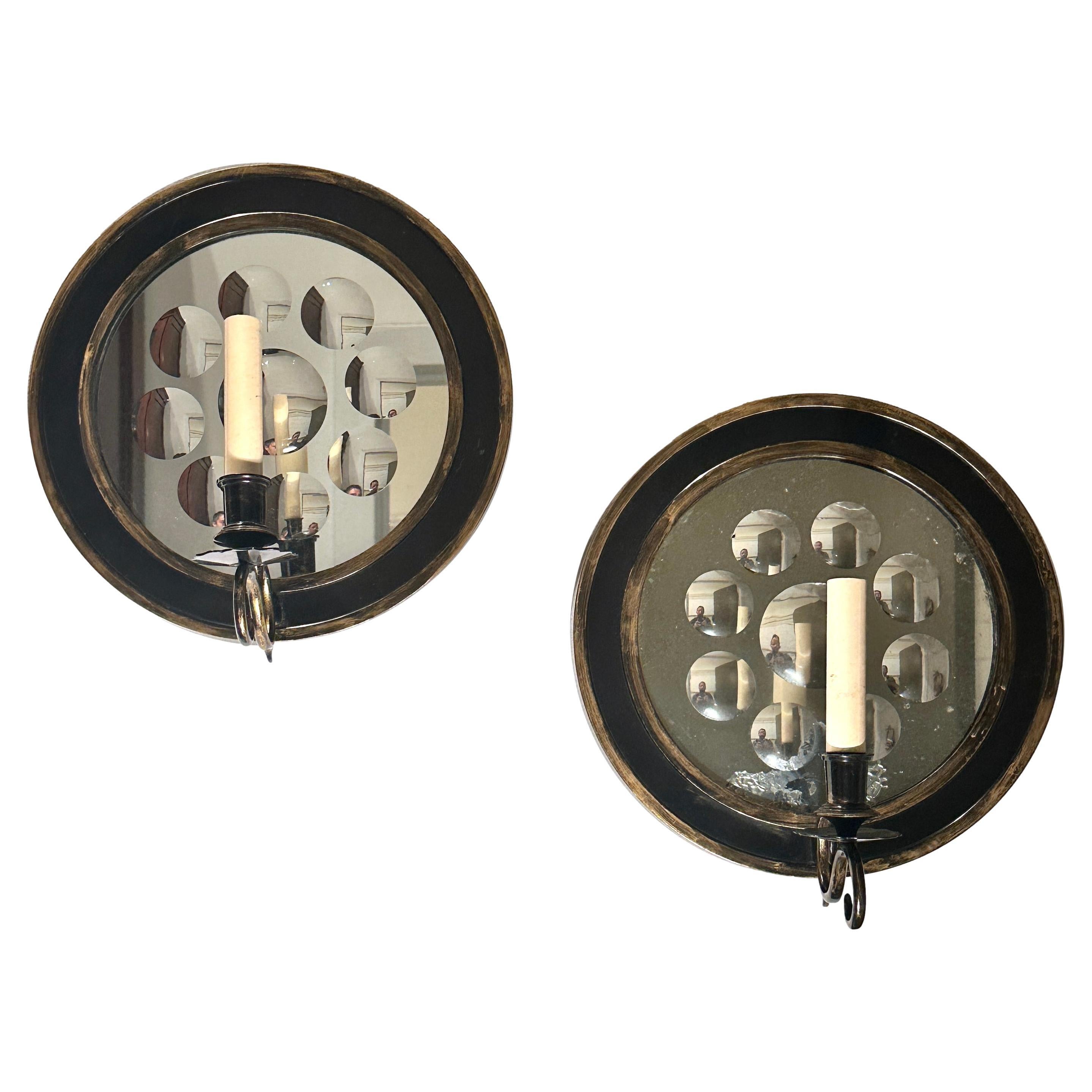 Pair of Mirrored Back Sconces  For Sale