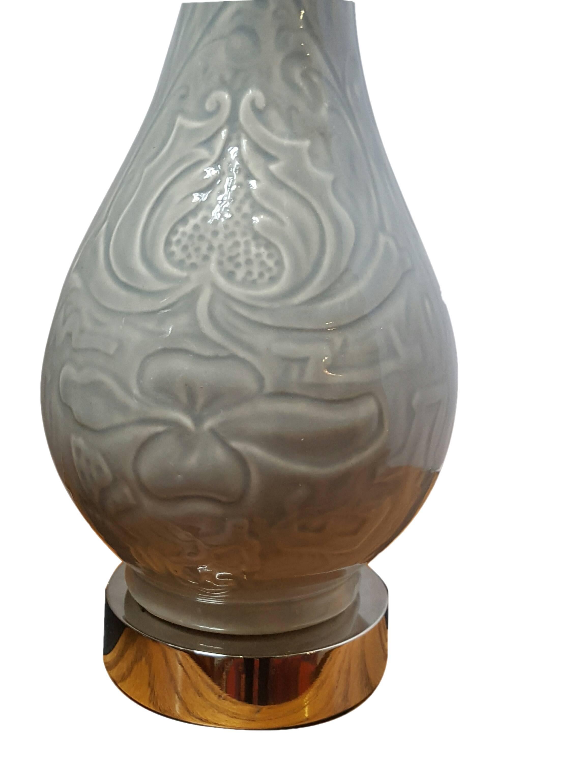 Mid-20th Century Pair of Porcelain Pale Celadon Lamps