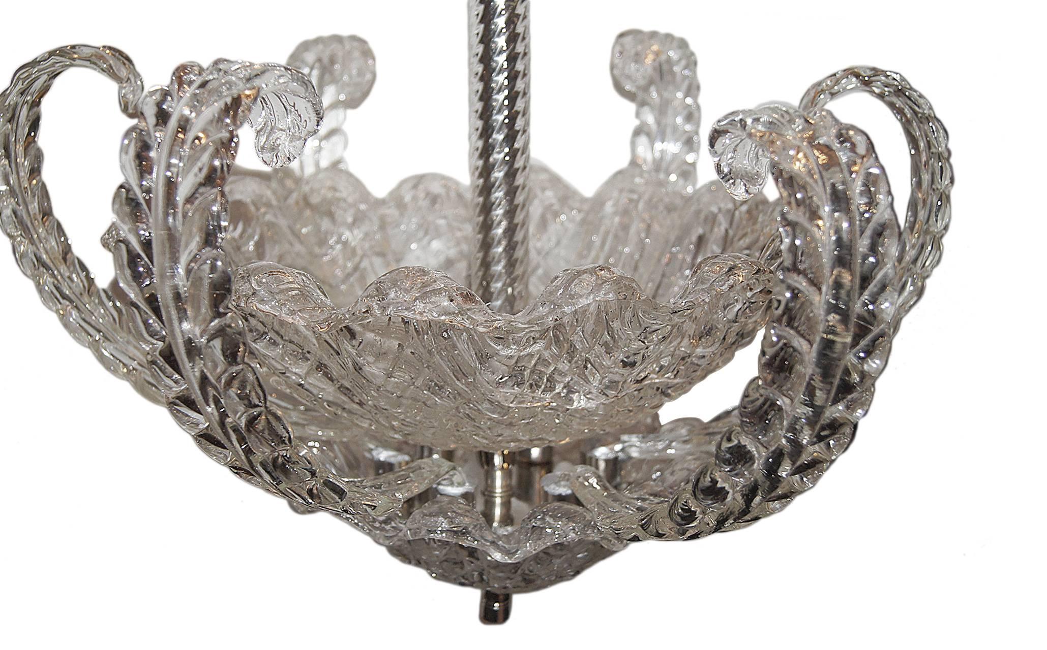 Mid-20th Century Clear Glass Murano Chandelier For Sale