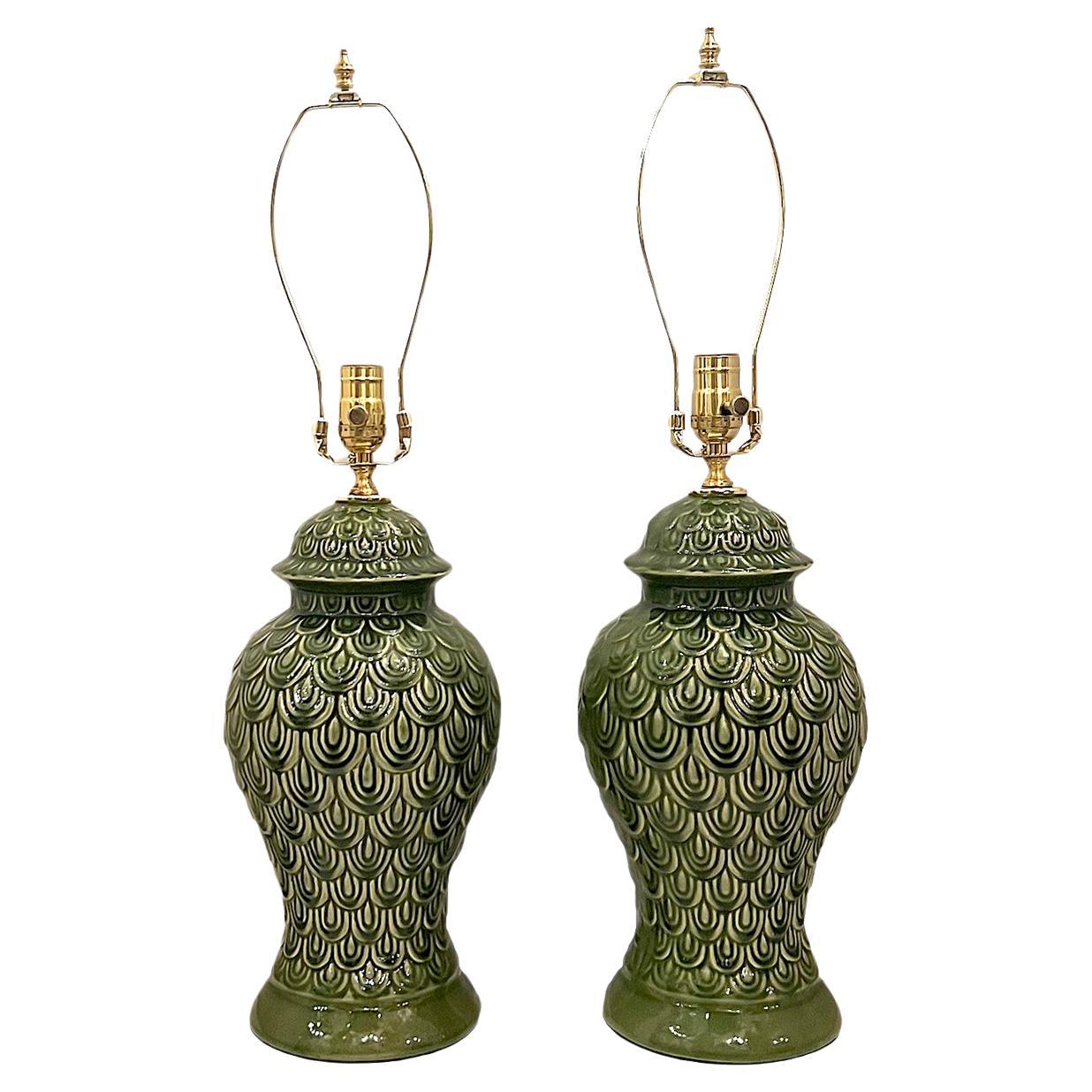 Pair of Green Ceramic Lamps