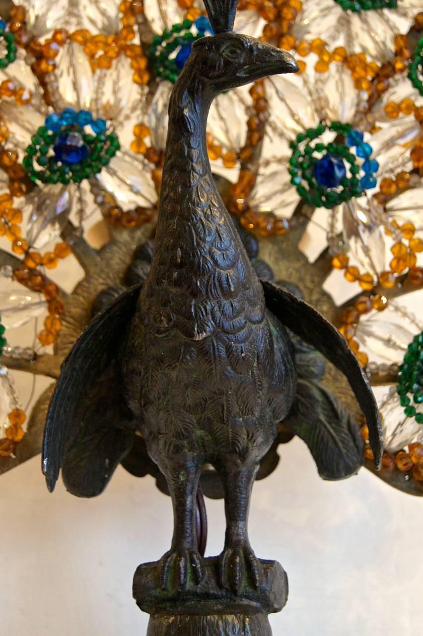 American Crystal Peacock Table Lamp