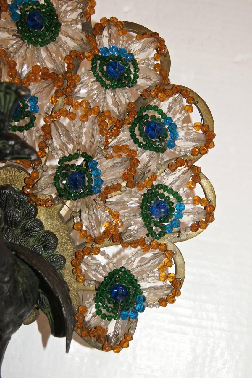 Mid-20th Century Crystal Peacock Table Lamp