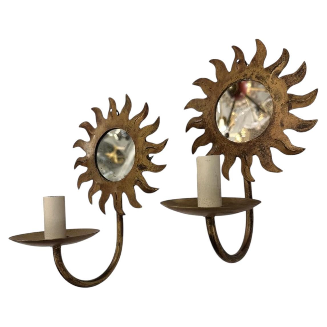 Set of 12 Sunburst Gilt Sconces, Sold in Pairs