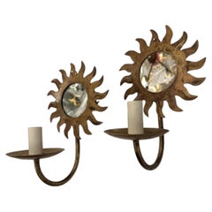 Set of 12 Sunburst Gilt Sconces, Sold in Pairs