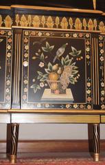Italian Hand-Painted Cabinet, Wood, Foliage & Bird Motif