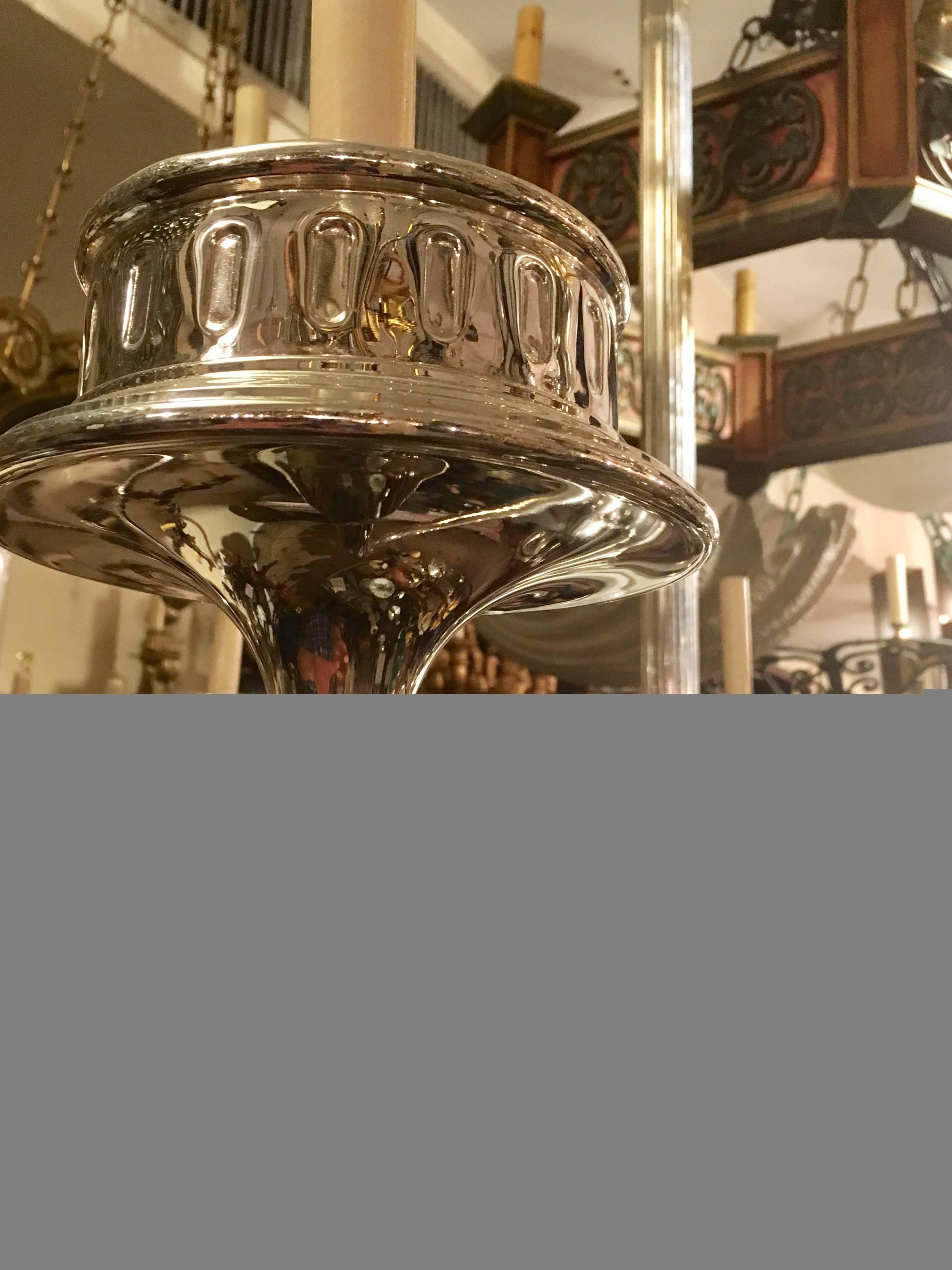Pair of Neoclassic Silver Plated Chandeliers In Excellent Condition For Sale In New York, NY