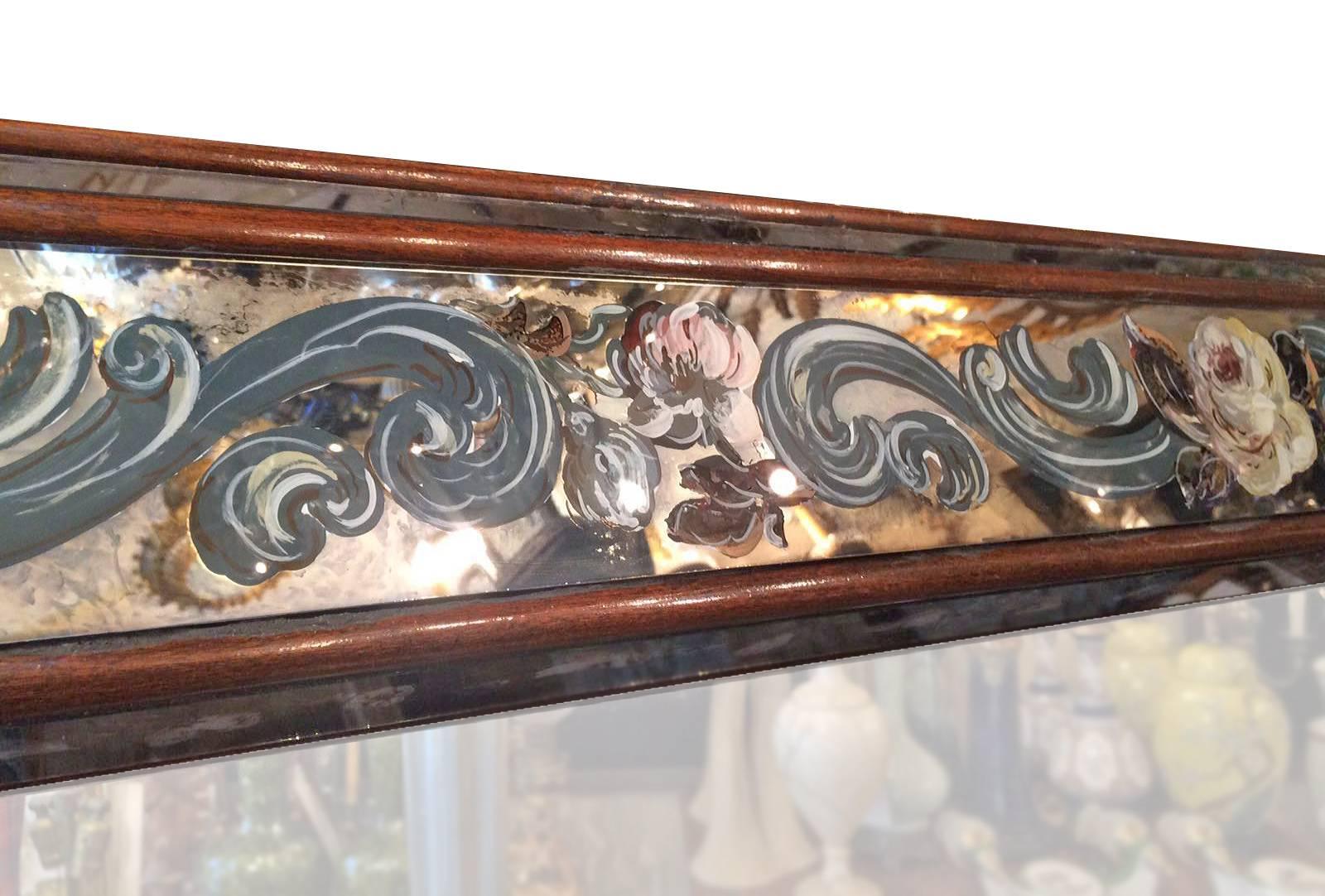 Italian Reverse Painted Mirror with Foliage Motif