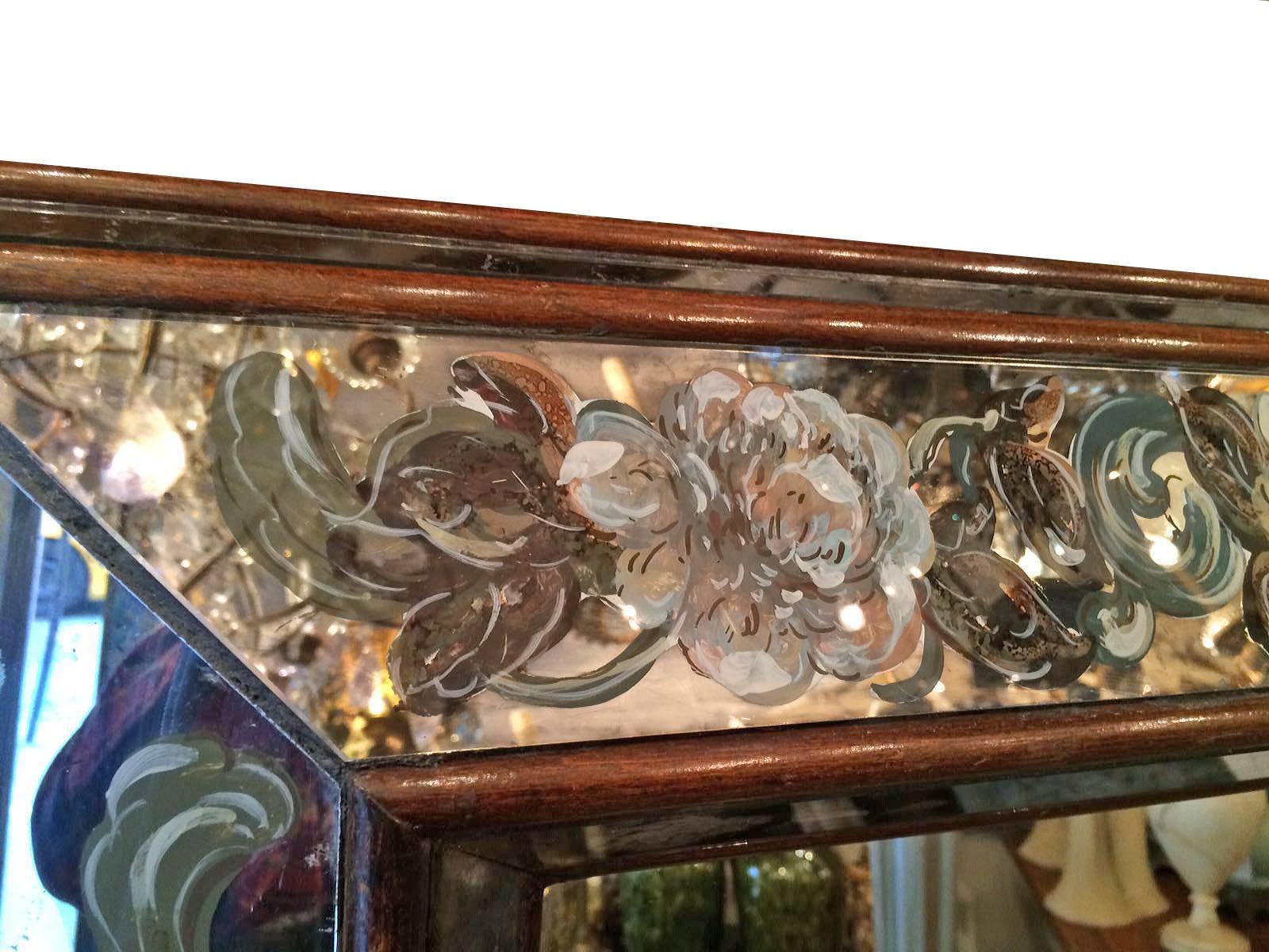Reverse Painted Mirror with Foliage Motif In Excellent Condition In New York, NY