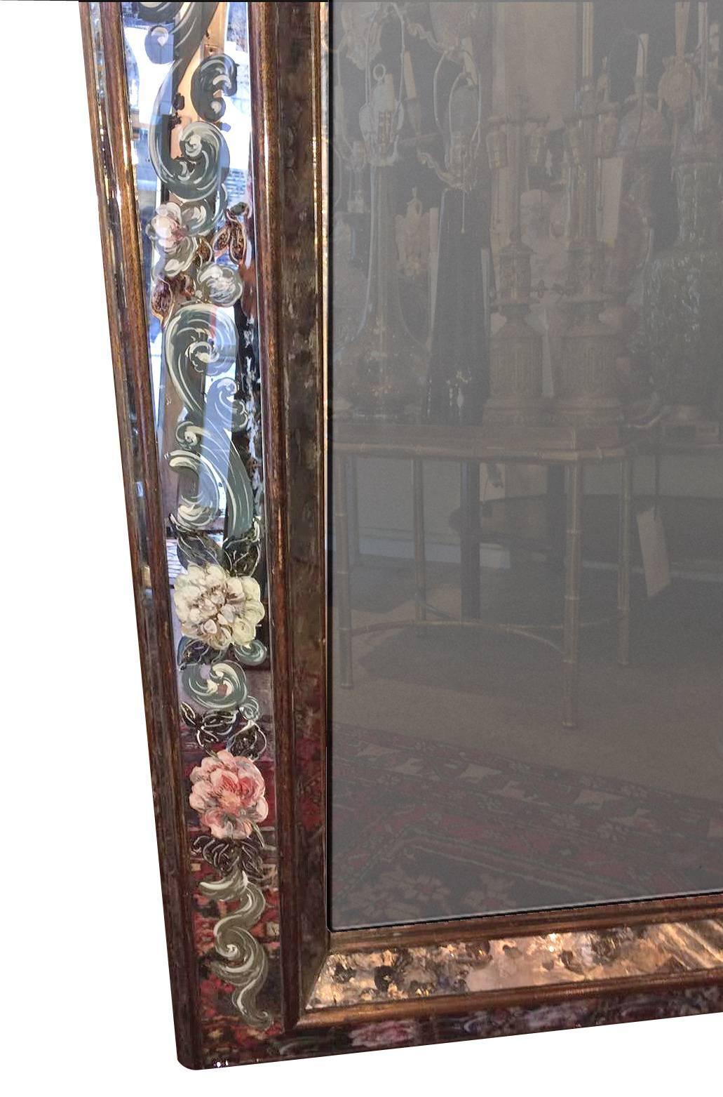 Mid-20th Century Reverse Painted Mirror with Foliage Motif