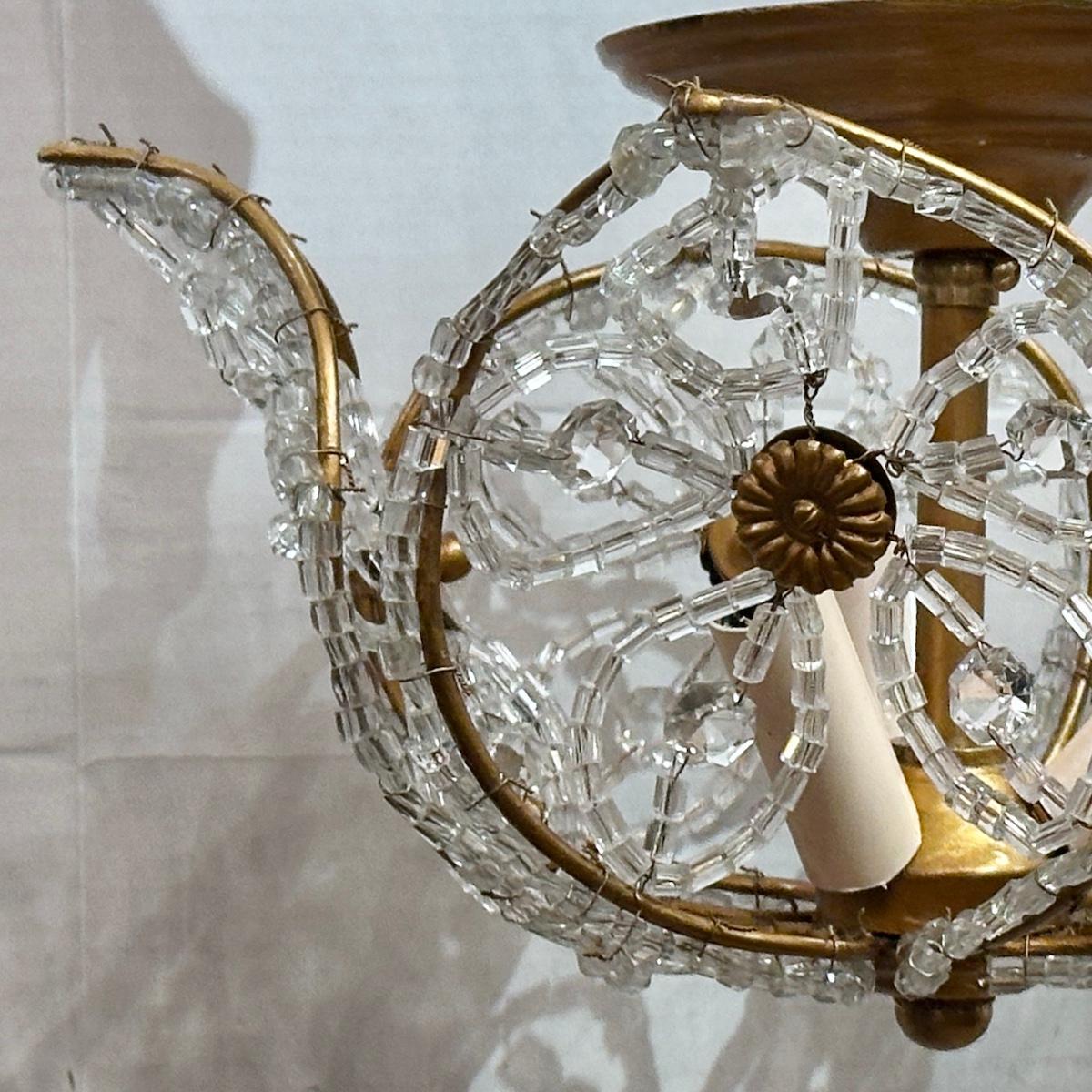 Gilt Set of 8 Beaded Flush-Mounted Fixtures, Sold Individually For Sale
