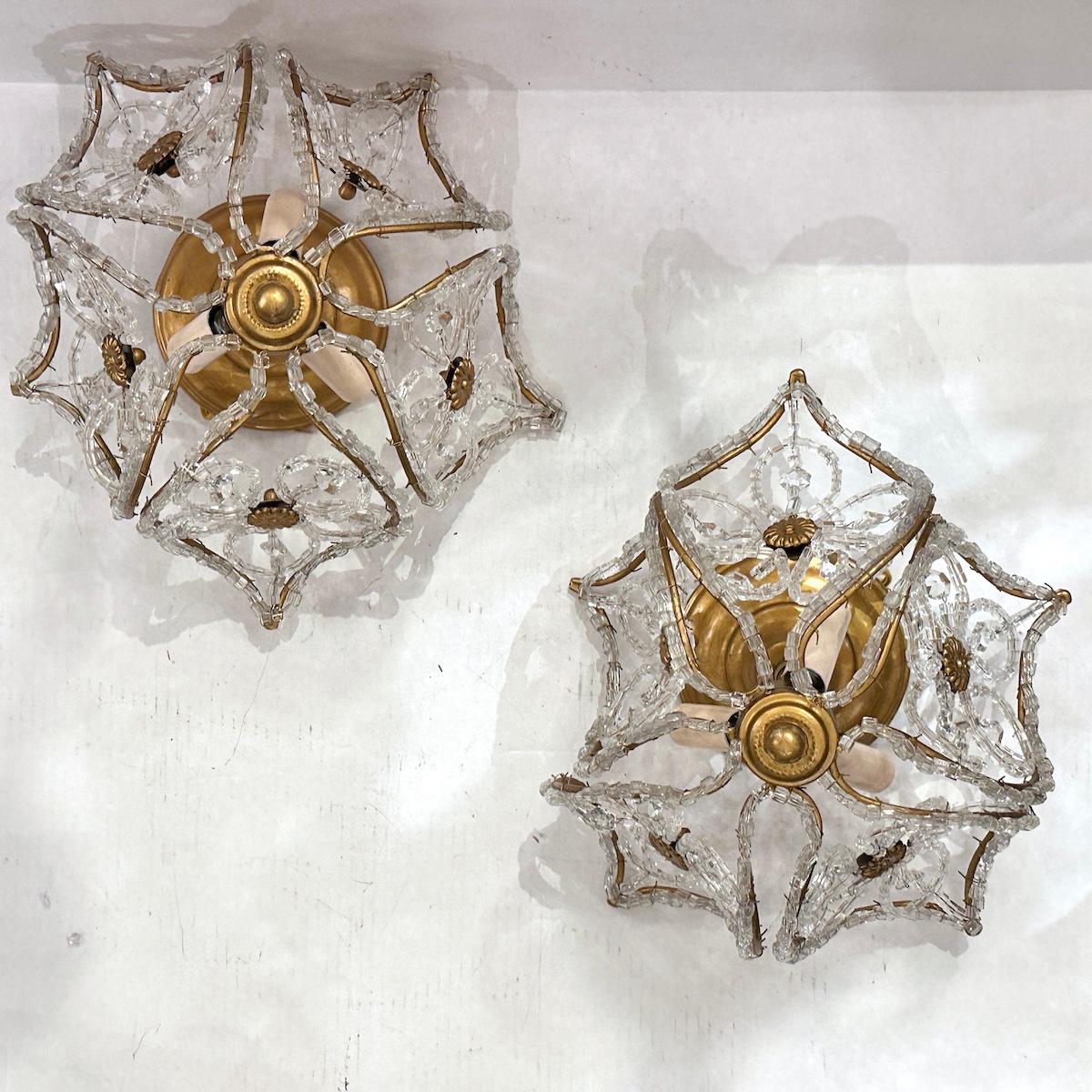 French Set of 8 Beaded Flush-Mounted Fixtures, Sold Individually For Sale