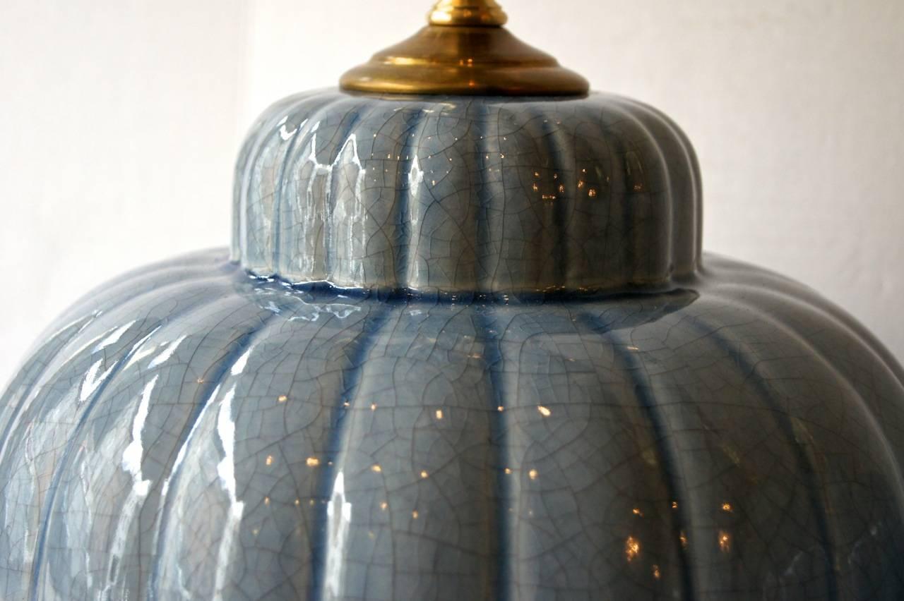 Italian Pair of Blue-Gray Glazed Porcelain Table Lamps
