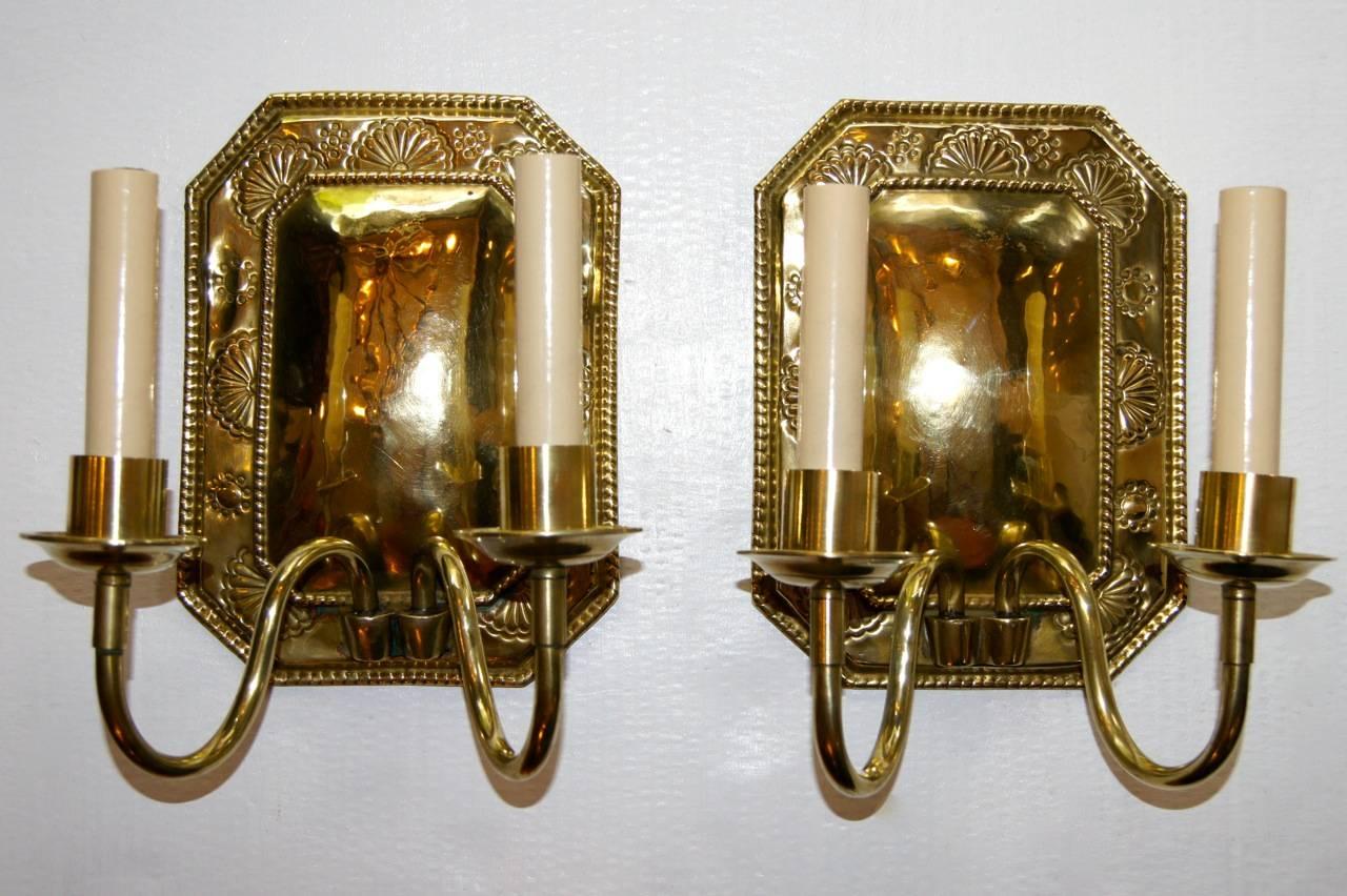 Pair of Swedish Repoussé Sconces 1