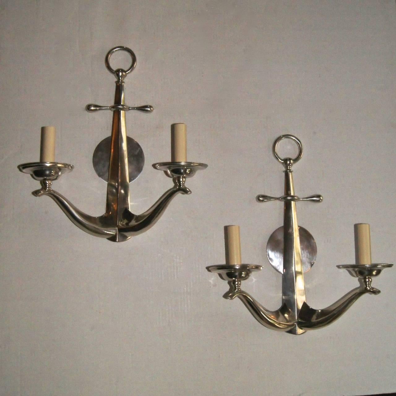 American Set of Silver Plated Anchor Sconces, Sold in Pairs For Sale