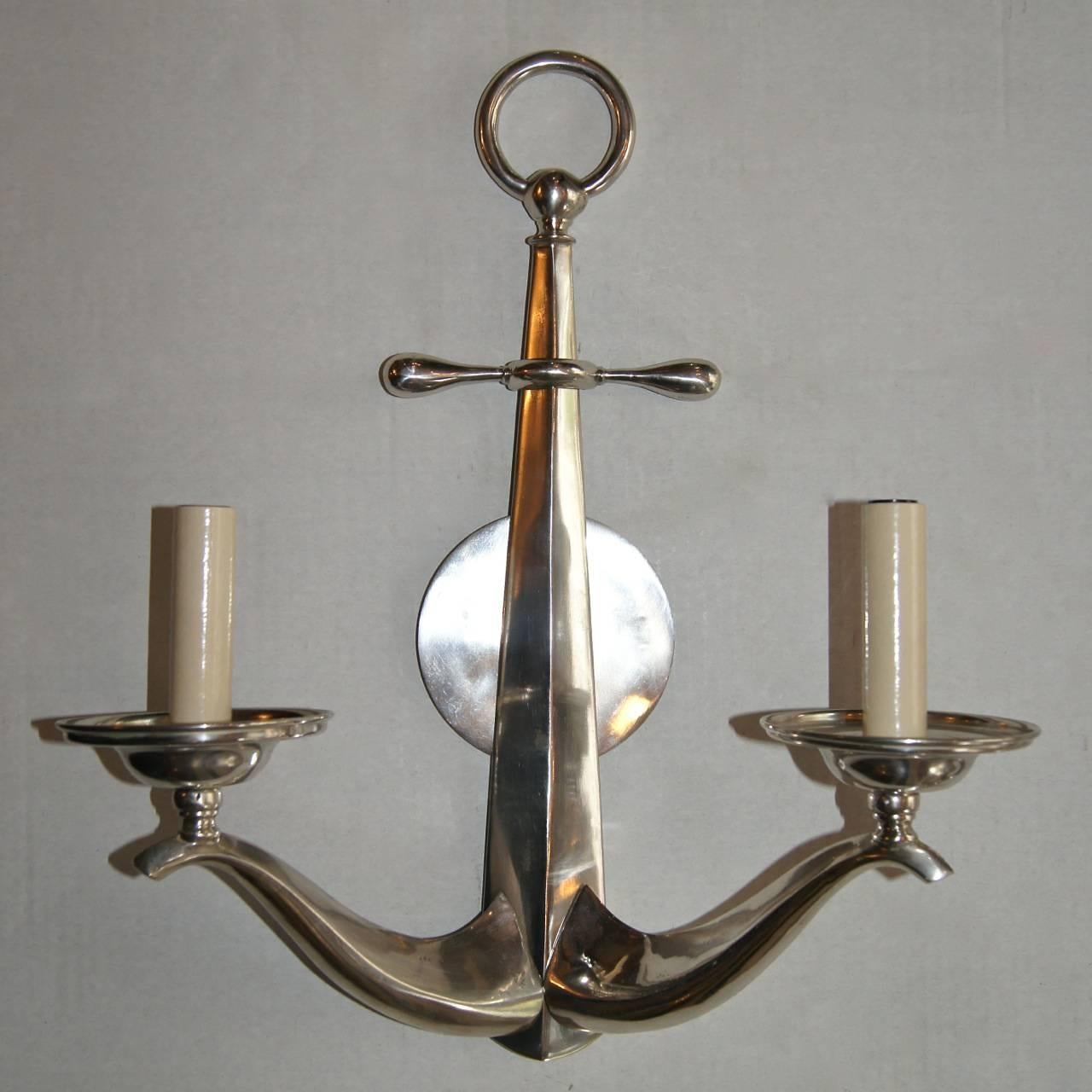Metal Set of Silver Plated Anchor Sconces, Sold in Pairs For Sale