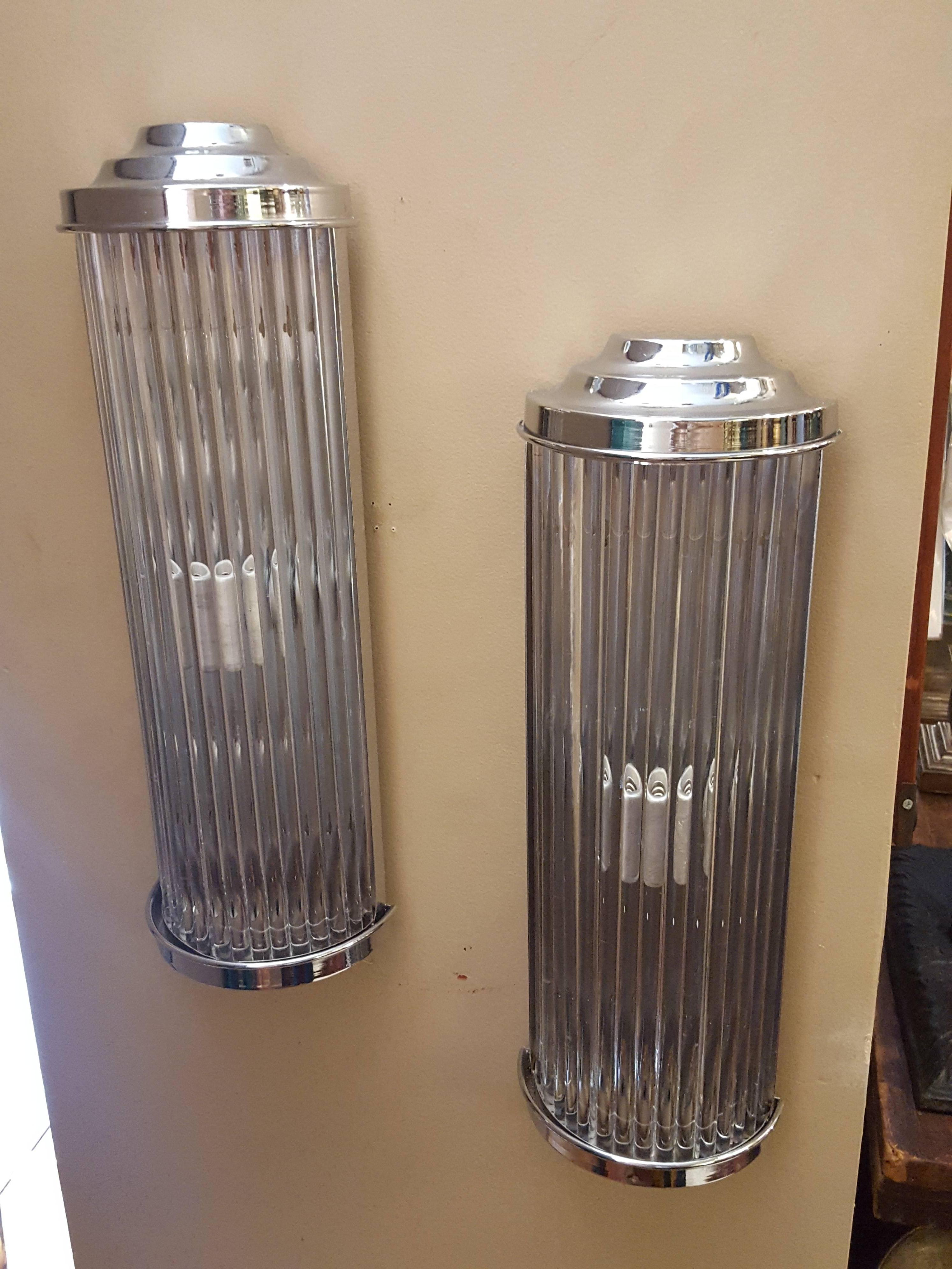 Set of Eight Nickel-Plated and Glass Rods Sconces. sold in pairs For Sale 2