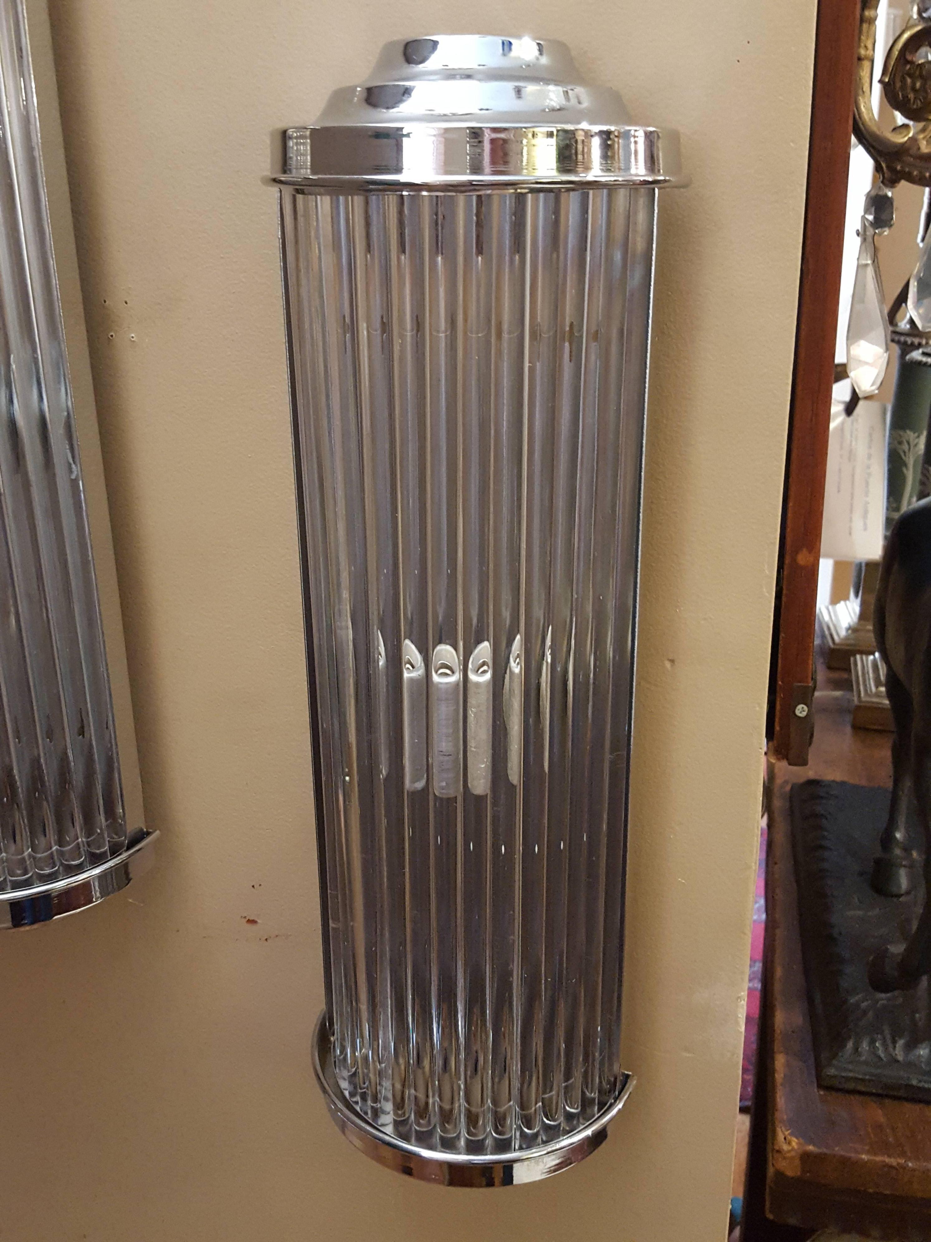 Set of Eight Nickel-Plated and Glass Rods Sconces. sold in pairs For Sale 1