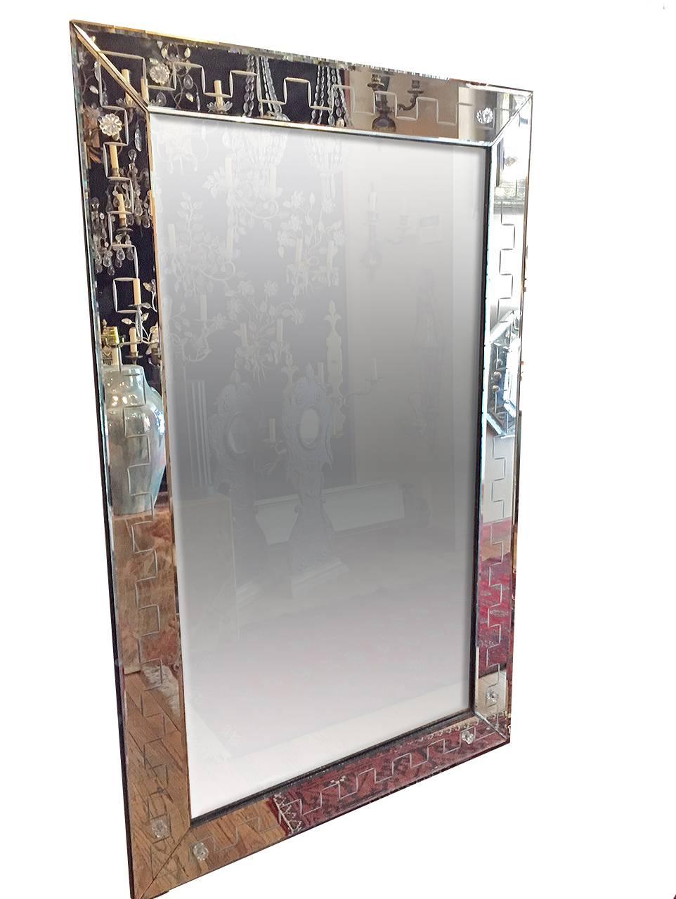 A circa 1950’s Italian Etched Mirror with greek key design and beveled edge.

Measurements:
Height: 60″
Width: 36″


