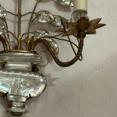 Set of 4 Gilt Metal Sconces with Molded Glass Leaves. Sold per Pair.