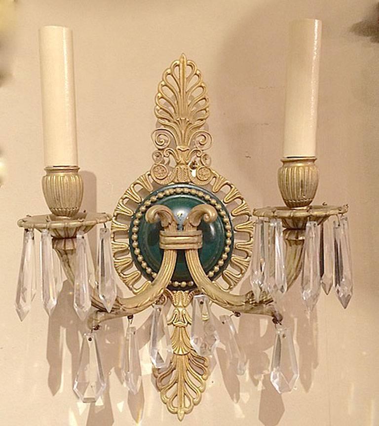 Pair of French Empire Sconces with Crystals In Excellent Condition In New York, NY