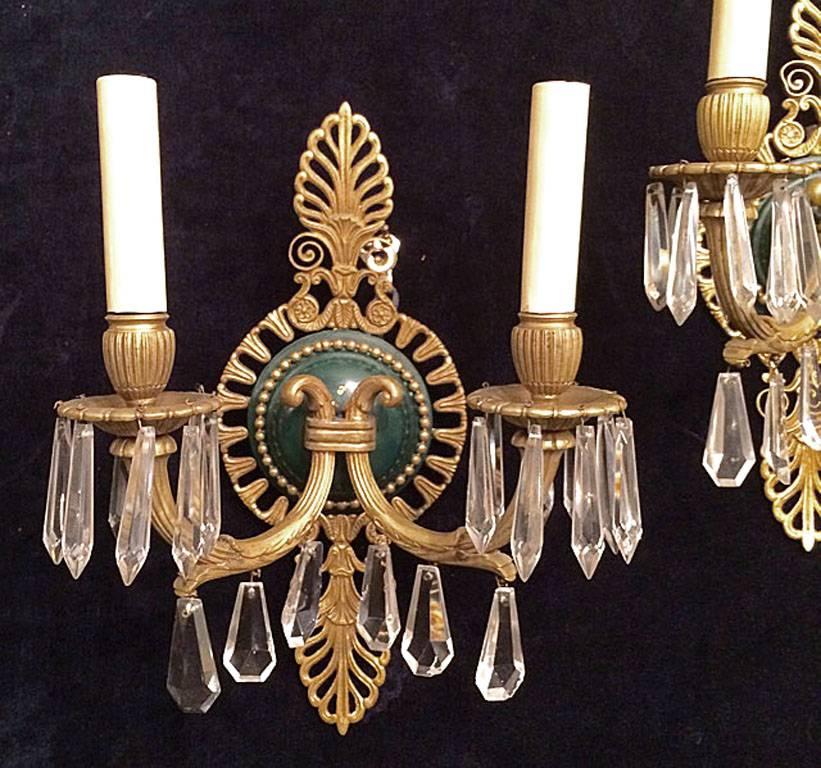 Mid-20th Century Pair of French Empire Sconces with Crystals