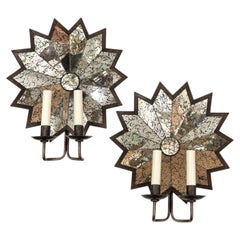 A Set of Star-Shaped Mirrored Sconces, Sold per Pair