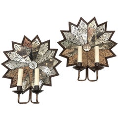 A Set of Star-Shaped Mirrored Sconces, Sold per Pair