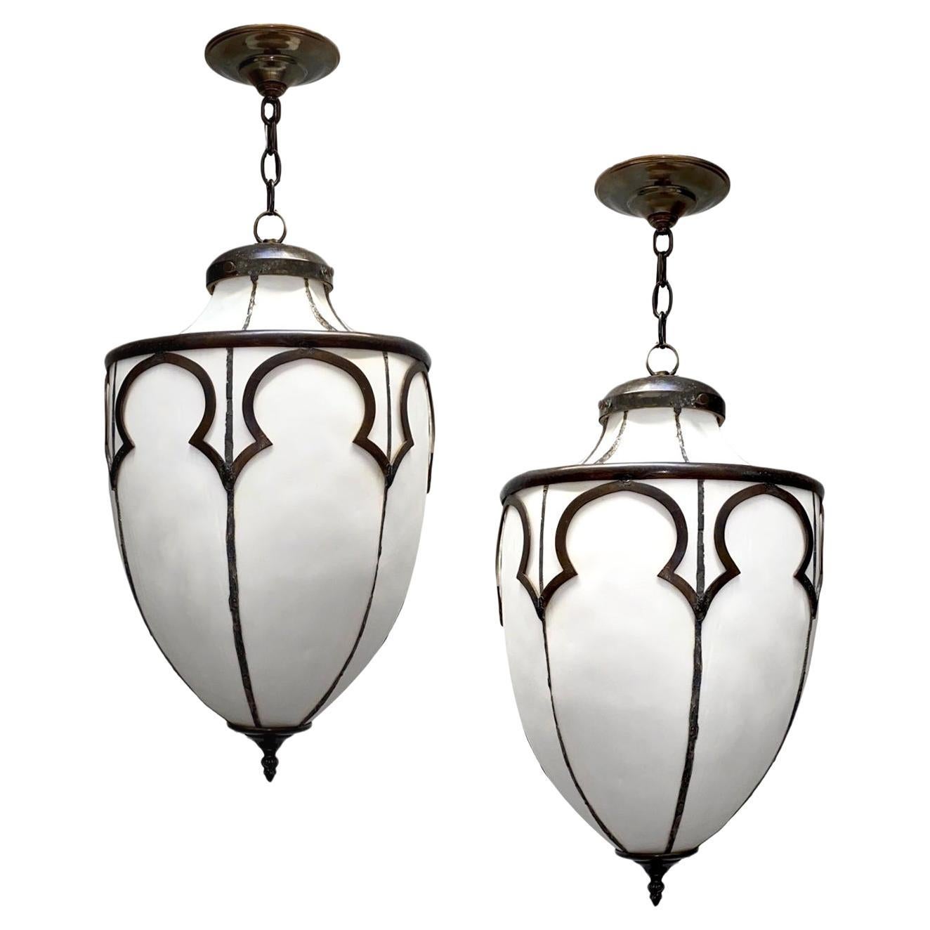 Pair of Leaded Glass Lanterns, Sold Individually