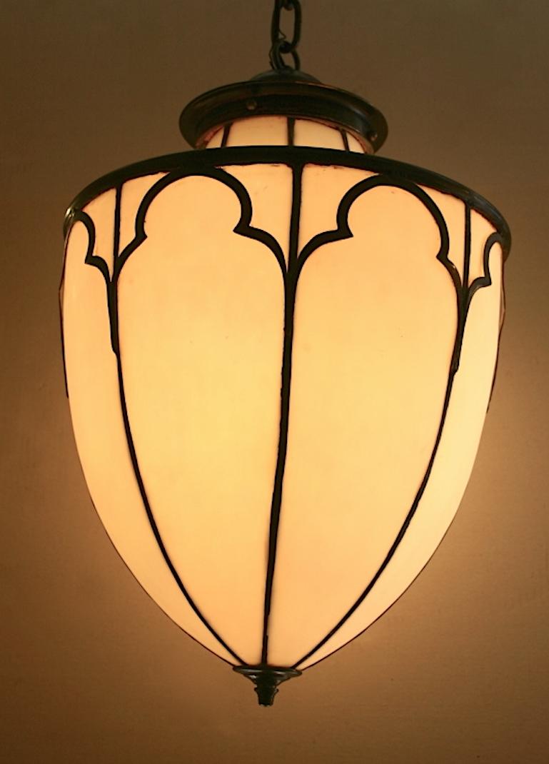 Pair of Leaded Glass Lanterns, Sold Individually In Good Condition For Sale In New York, NY