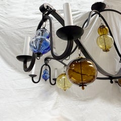 Large Swedish Iron Chandelier with Glass Pendants