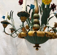 Floral Wood and Painted Tole Italian Chandelier