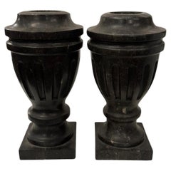 Pair of Neoclassic Style French Carved Black Marble Vases
