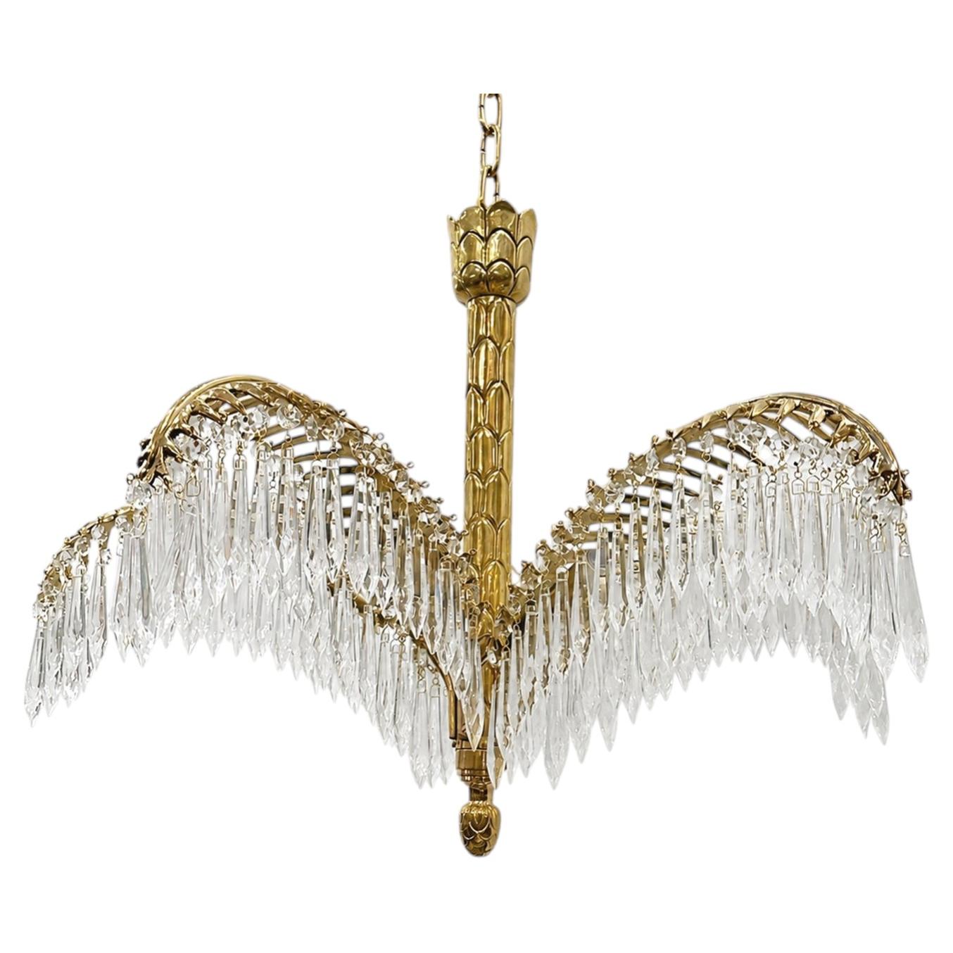 Lot de 4 lustres vintage en forme de palmier avec pendentifs en cristal. Vendu à l'unité
