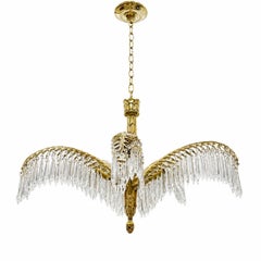Set of 4 Vintage Palm Tree Chandeliers with Crystal Pendants. Sold individually